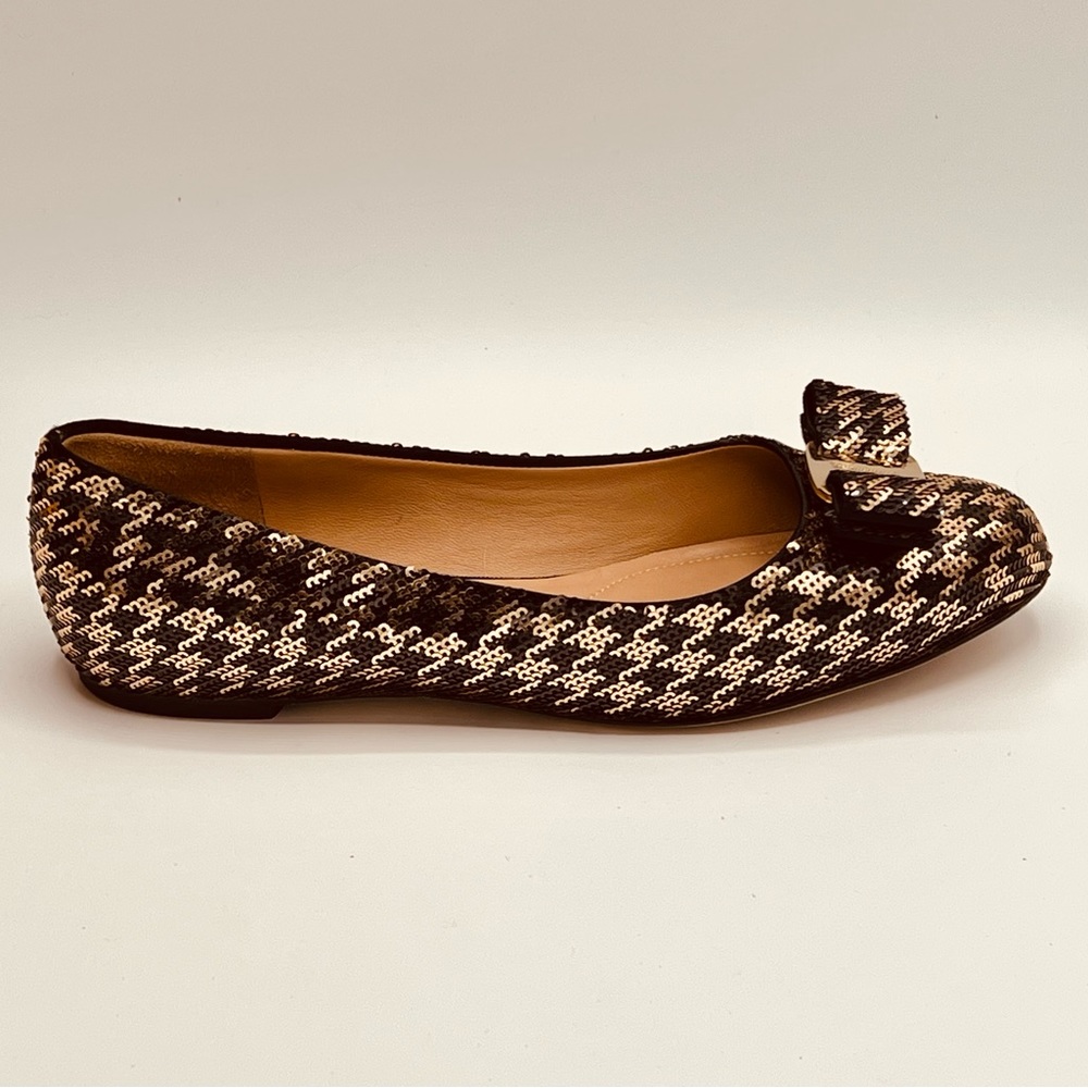 SALVATORE FERRAGAMO Sequin Herringbone Varina Coo Ballet Flat, Size 6.5 - Picture 4 of 11